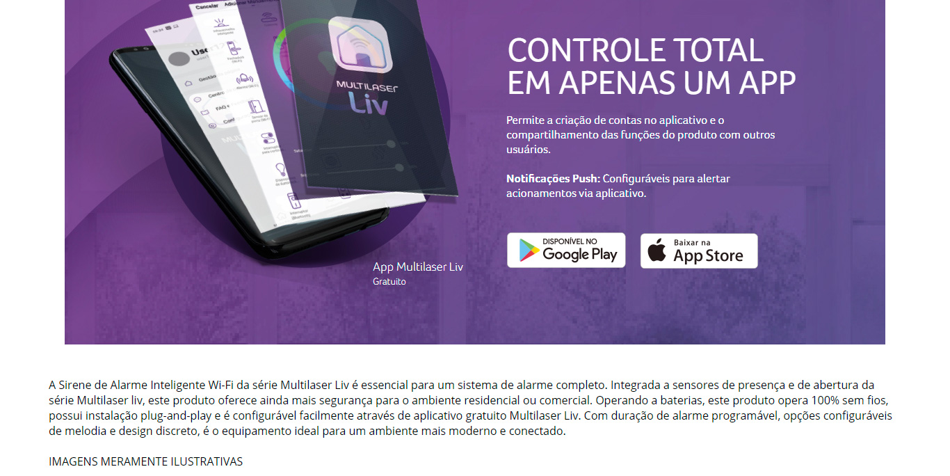 Sirene de Alarme Inteligente Wi-Fi Multilaser Liv - SE232